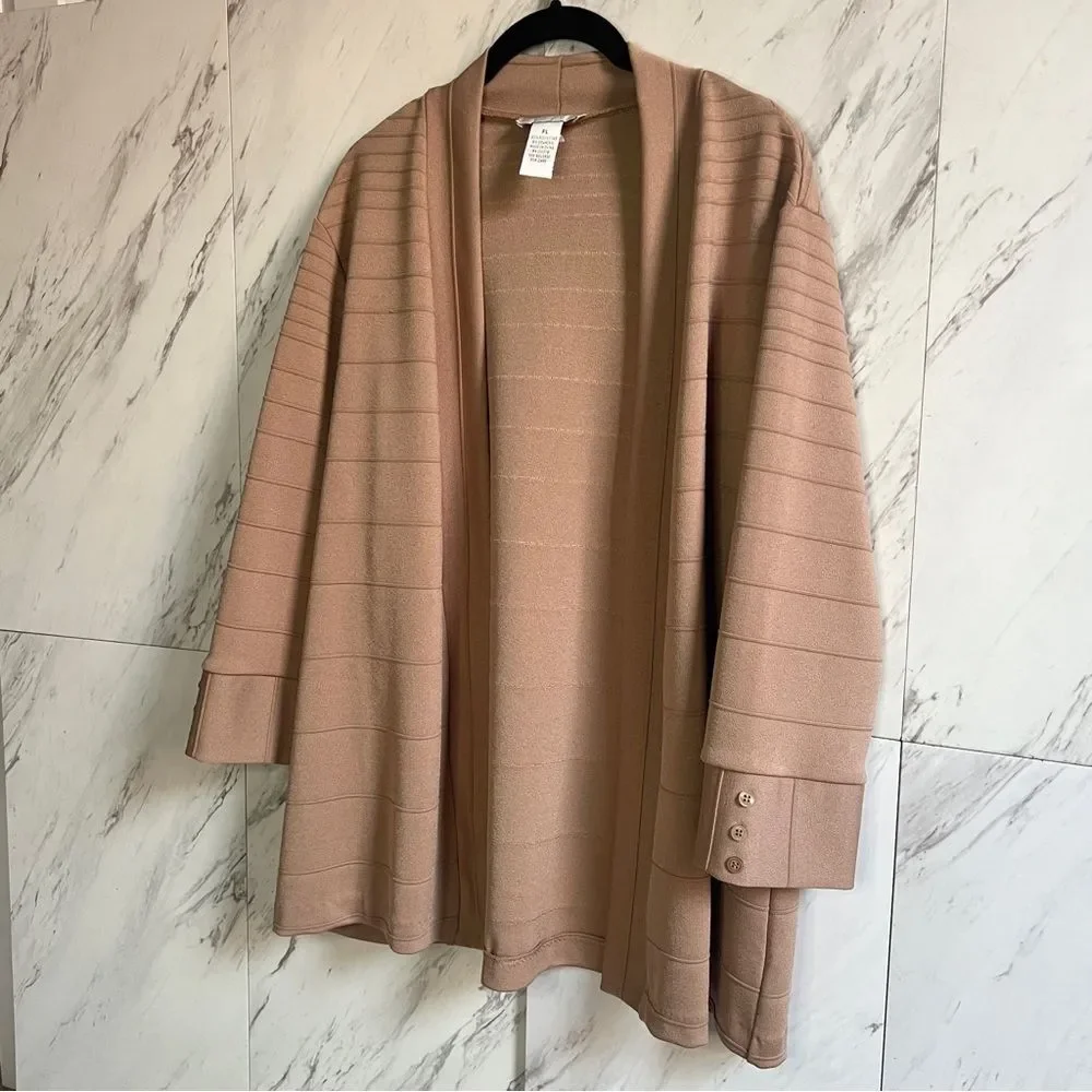 Draper's & Damon's Ottoman Stripe Cardigan Sweater Tan Camel Size PL